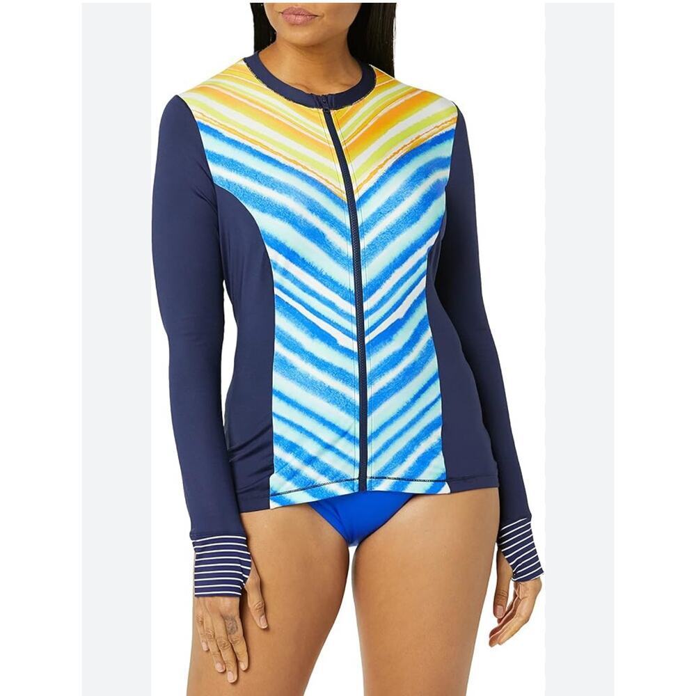 NWT 24th & Ocean Long Sleeve Zip Up Rash Guard With Zipper Blue Women's Size S